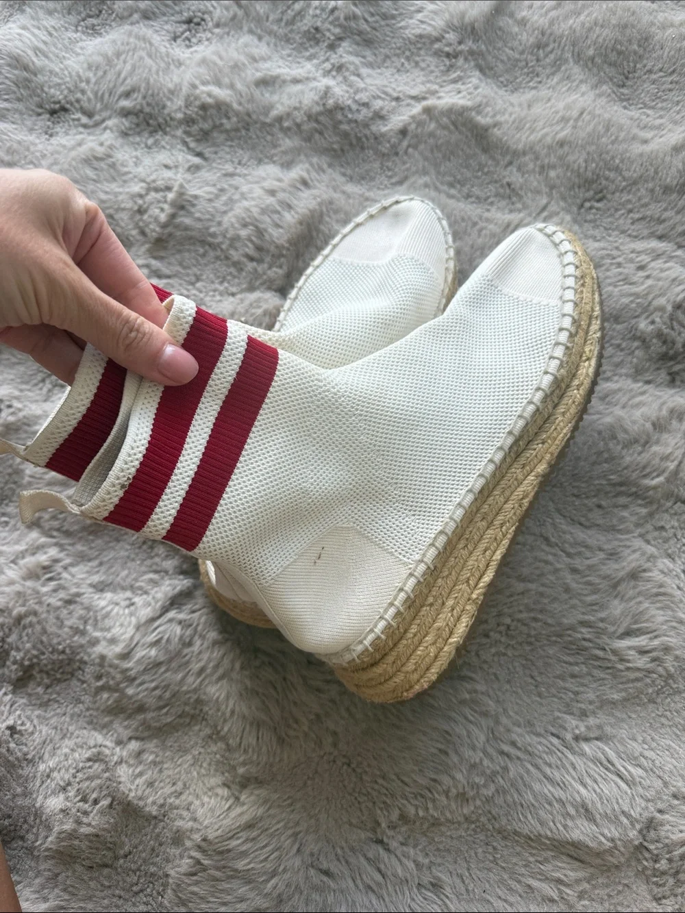 Alexander Wang Cream Canvas Espadrille Ankle Boots with Red Trim